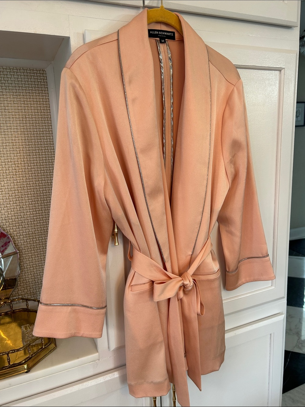 ABS Allen Schwartz Peach Silver Trim Satin Tie-Waist Blazer